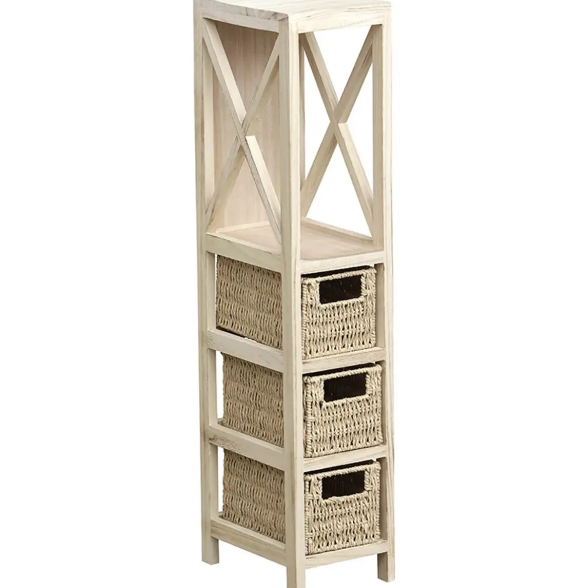 MEUBLE NATUREL 1 ETAGERE 3 PANIERS PAPIER TRESSES NATUREL