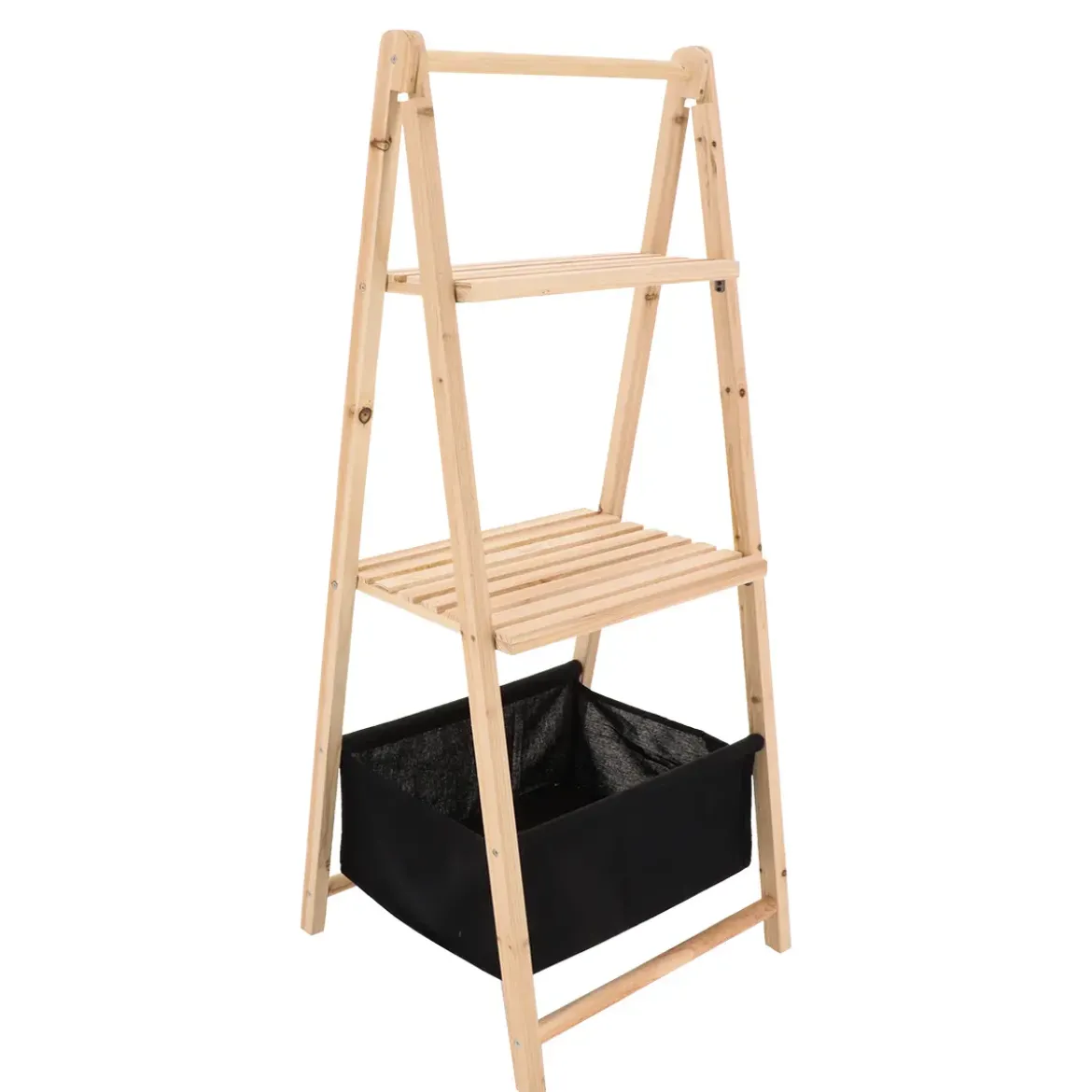 MEUBLE SAPIN 2 ETAGERES ET 1 PANIER NATUREL NOIR