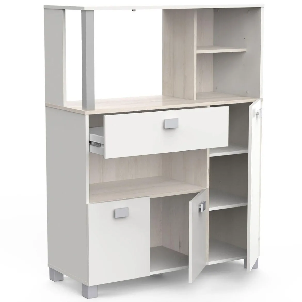 MEUBLE LOGE TOUT 3 PORTES 1 TIRROIR BASILIC ACACIA BLANC MAT