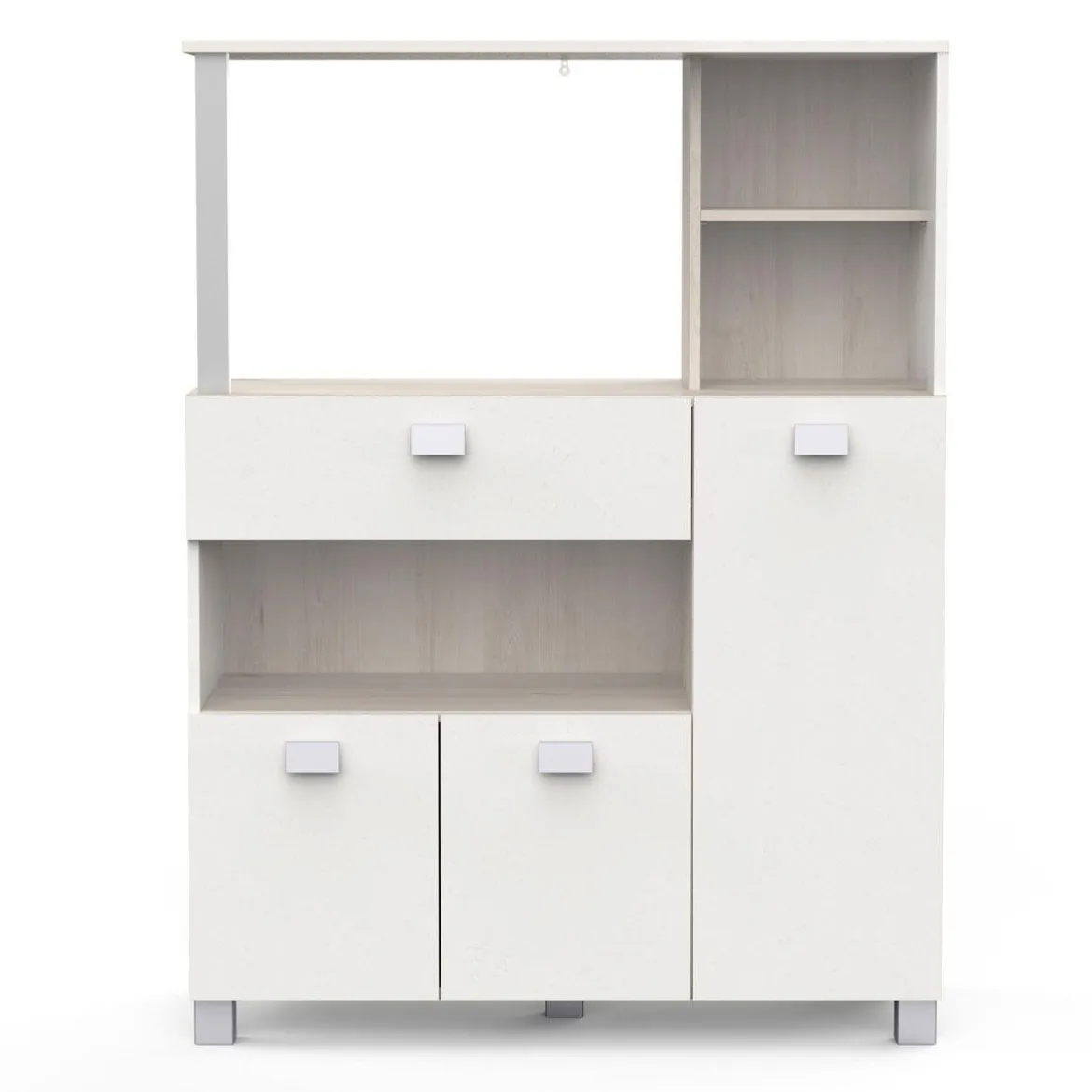 MEUBLE LOGE TOUT 3 PORTES 1 TIRROIR BASILIC ACACIA BLANC MAT