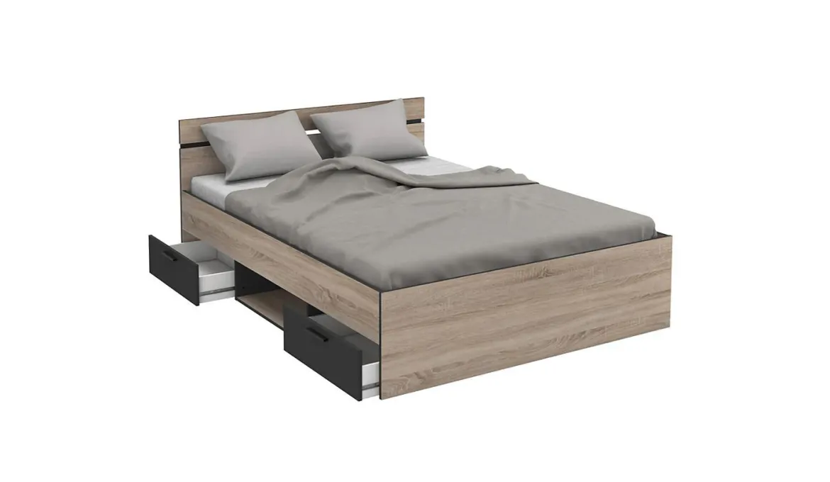 MICHIGAN LIT EN 140X190CM 2 TIROIRS 1 NICHE