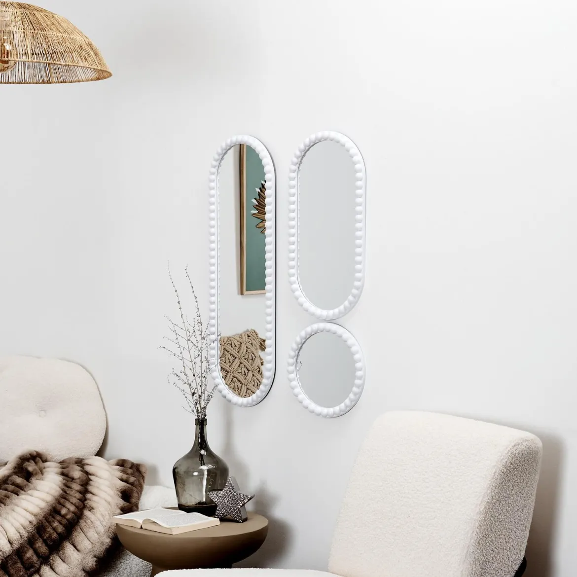 MIROIR CORFU BLANC H75CM X3 PIECES