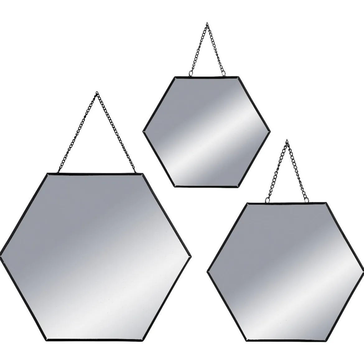 MIROIR HEXAGONAL METAL CHAINE X3 NOIR
