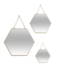 MIROIR HEXAGONAL METAL CHAINE X3 OR