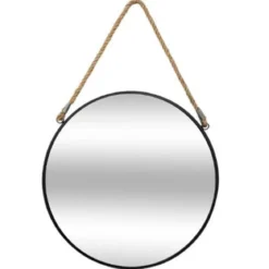MIROIR METAL ROND CORDE NOIR D.55CM