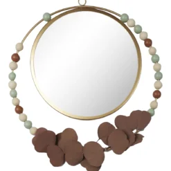 MIROIR MURAL DORE FEUILLES TERRACOTA D.33CM