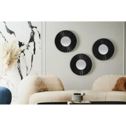 MIROIR ROND X3 PIECES NOIR ET DORE 21CM
