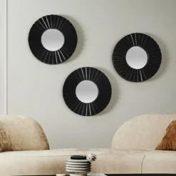 MIROIR ROND X3 PIECES NOIR ET DORE 21CM