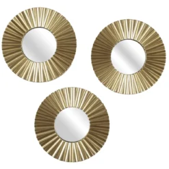 MIROIR ROND X3 PIECES NOIR ET DORE 21CM