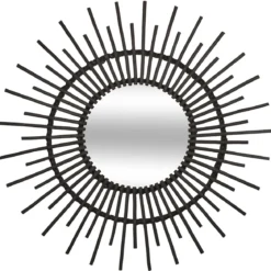 MIROIR ROTIN NOIR D.76CM