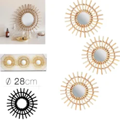 MIROIRS ROND BAMBOU X3 PIECES D.28CM