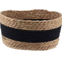 MOYEN PANIER PAILLE ET COTON 28X18X14CM NATUREL NOIR