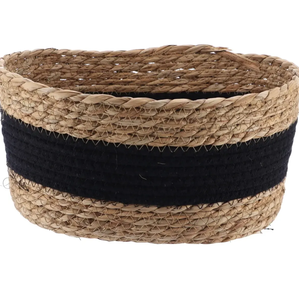 MOYEN PANIER PAILLE ET COTON 28X18X14CM NATUREL NOIR
