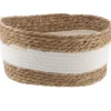 MOYEN PANIER PAILLE ET COTON 28X18X14CM NATUREL BLANC