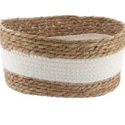 MOYEN PANIER PAILLE ET COTON 28X18X14CM NATUREL BLANC