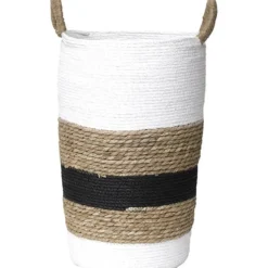 MOYENNE PANIERE RONDE VEGETALE ET PAPIER BLANC NATUREL NOIR
