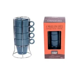 4 MUG EMPILABLE BLEU CANARD AVEC RACK 22CL GRES