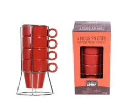 4 MUG EMPILABLE ROUGE AVEC RACK 22CL GRES