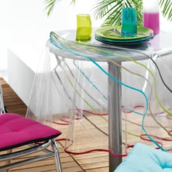 NAPPE CRISTAL RONDE 180 CM PVC UNI GARDEN BIAIS BLANC
