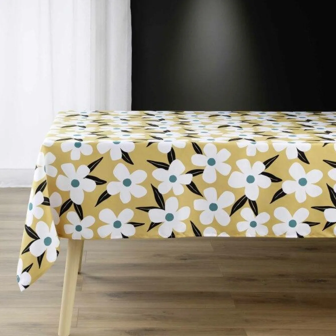 NAPPE RECTANGLE 140X240CM MICROFIBRE IMPRIMEE DARCY JAUNE