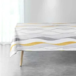 NAPPE RECTANGLE 150X240CM POLYESTER IMP ONDULYS BLANC JAUNE