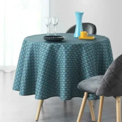 NAPPE RONDE 180 CM POLYESTER IMPRIME ARTCHIC BLEU