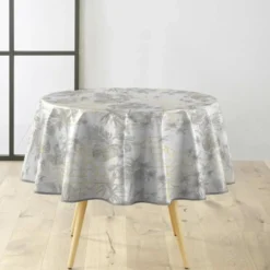 NAPPE RONDE 0 160CM PVC IMPRIME METALLISE COCONUT GRIS
