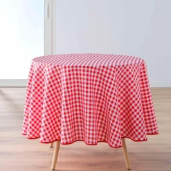 NAPPE RONDE D.180CM FILS TEINTS VICHY ROUGE