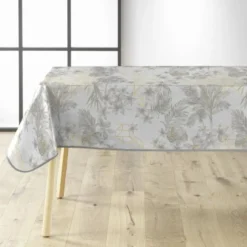 NAPPE 140X240CM PVC IMPRIME METALLISE COCONUT GRIS