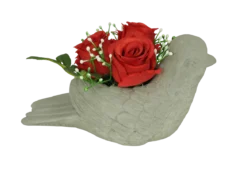OISEAU CIMENT AVEC ROSES D22X10.5X12XH12CM