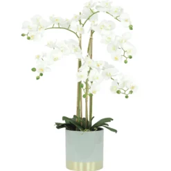 ORCHIDEES GEANTES TOUCHER NATUREL X6 BRANCHES GRIS OR H.80CM