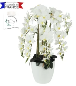 ORCHIDEES X9 BRANCHES FLEURS TOUCHER NATUREL BLANC H.87CM