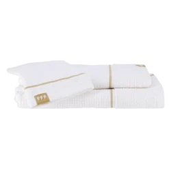 PACK 3 PIECES GANT SERVIETTES 50X90CM 70X130CM BLANC OR