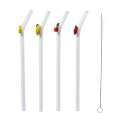 PAILLE EN VERRE FORME FRUIT X4 AVEC GOUPILLON