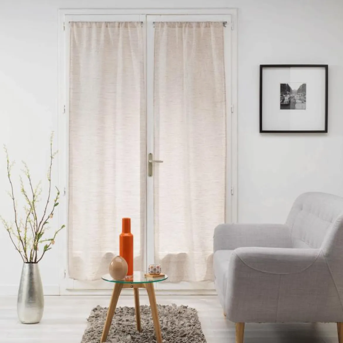 PAIRE DROITE PASSE TRINGLE 70X200CM VOILE MILZA BEIGE