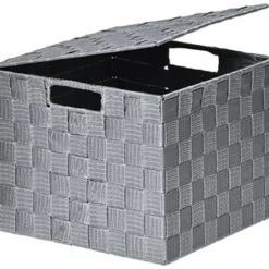 PANIER CARRE POLYESTER AVEC COUVERCLE GRIS TAILLE M