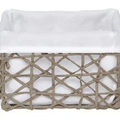 PANIER MM PAPIER TAUPE TISSU BLANC