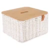PANIER PAPIER METAL COUVERCLE BAMBOU 27X27X16CM BLANC