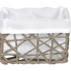 PANIER PM PAPIER TAUPE TISSU BLANC