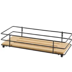 PANIER RECTANGLE STRUCTURE METAL PLATEAU BAMBOU NOIR