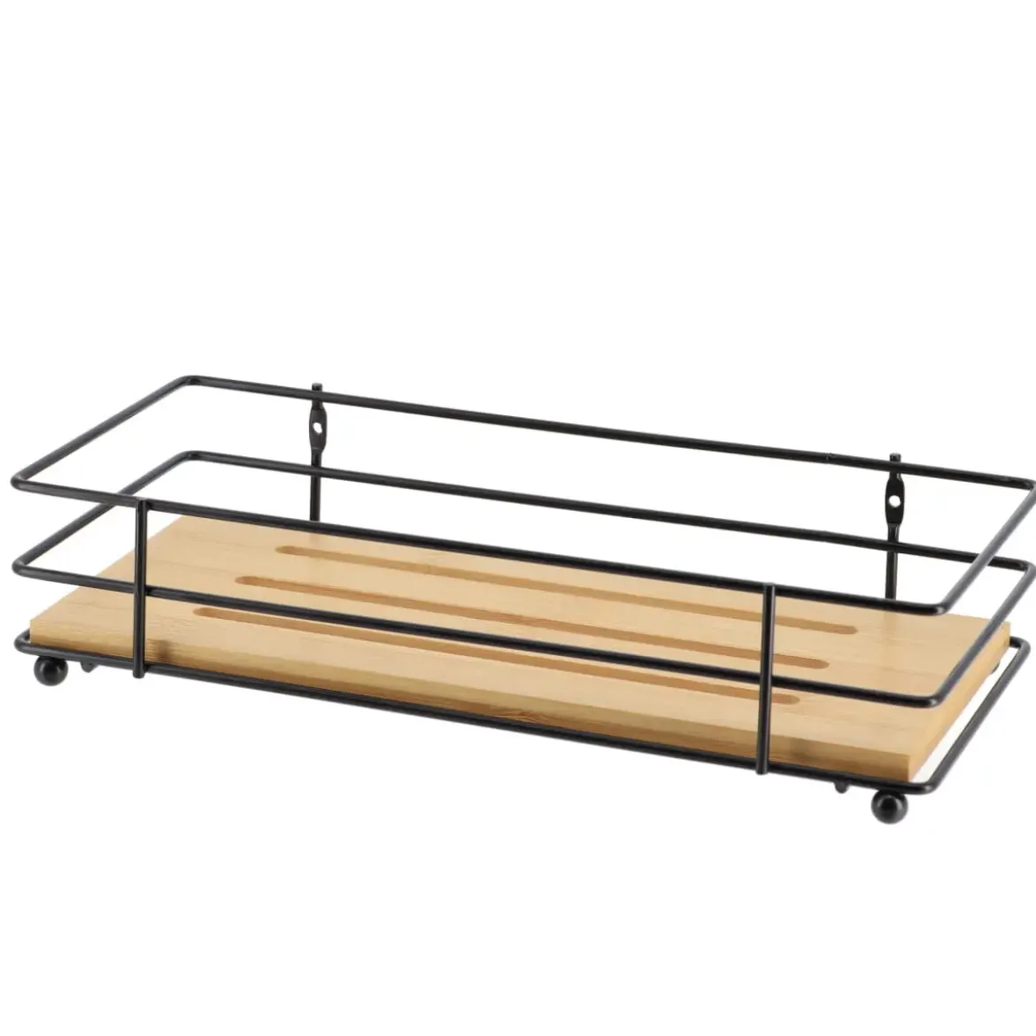 PANIER RECTANGLE STRUCTURE METAL PLATEAU BAMBOU NOIR