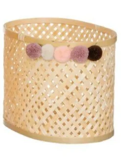 PANIER BAMBOU CAMPAGNE POMPON D.28X18X20.5CM