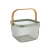 PANIER DE RANGEMENT CARRE METAL POIGNEE BAMBOU KAKI