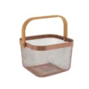 PANIER DE RANGEMENT CARRE METAL POIGNEE BAMBOU CARAMEL