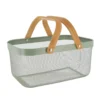 PANIER DE RANGEMENT RECTANGLE METAL POIGNEES BAMBOU KAKI
