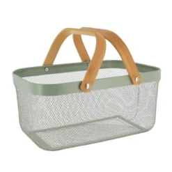 PANIER DE RANGEMENT RECTANGLE METAL POIGNEES BAMBOU KAKI