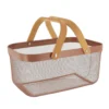 PANIER DE RANGEMENT RECTANGLE METAL POIGNEES BAMBOU CARAMEL
