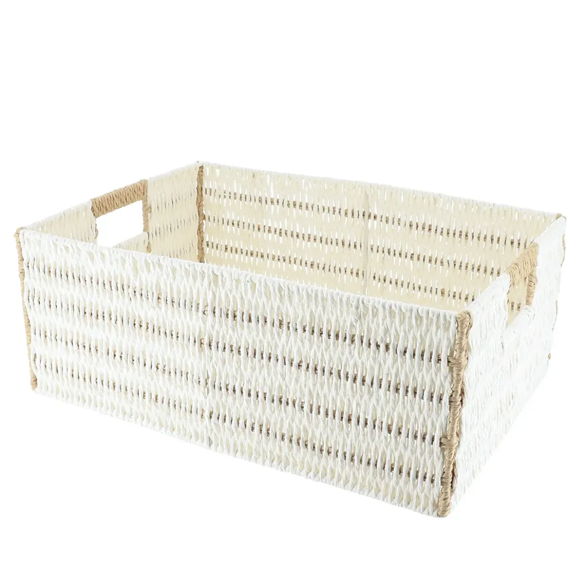 PANIERE PAPIER BICOLORE 44X31X17CM BLANC NATUREL