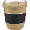 PANIERE PAPIER ET PAILLE AVEC COUVERCLE 32X38CM NOIR NATUREL