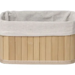 PANIERE PETIT MODELE 22X16CM BAMBOU NATUREL TISSU LIN